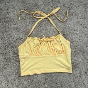SHEIN Baby Yellow Halter Crop Top